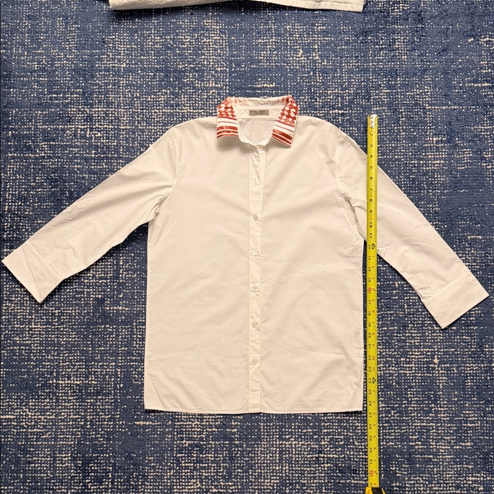 Bottega Veneta White Button-Up Shirt with Red Pattern Trim